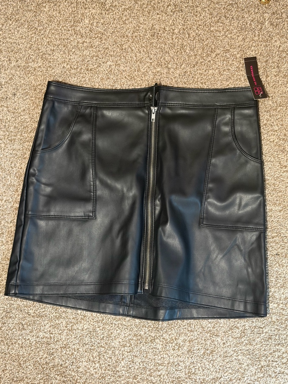 No Boundaries Black Faux Leather Zip-Front Mini Skirt